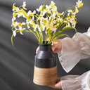 Black and Brown Rustic Farmhouse Floral Ceramic Striped Vase, Modern Antique Decorative Ceramic Flower Vases for Bouquet, Living Room, Bookshelf, Office, Wedding Mother Cottage Core Home Decor 7.7 in