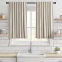 Blackout Curtains 42 Inch Long 2 Panels Set, Room Darkening Noise Reducing Thermal Insulated Drapes, Textured Natural Linen Curtain for Bedroom & Living Room with Back Tab