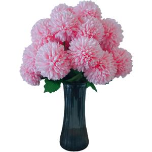 Artificial Kiku Flowers, Artificial Chrysanthemum Ball, 18 Heads Pink Silk Mums Stems, 15.5 Inch, Indoor Floral Arrangement for Home Decor, Living Room, Vase Centerpiece (Pink)