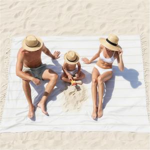 Turkish Beach Towel Pool Throw Blanket Sandproof Fast Dry Thin Extra Large Bedroom Living Room Accessories Sofa Couch Chair Essential Bohmian Aztec African Southwest Neutral White Fall Antique Vintage (Stripe Beige)