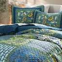 King Quilt Set for Bed - 100% Cotton Quilts Patchwork Comforter Coverlet Bedspread Reversible 90"x104" with 2 Pillow Shams