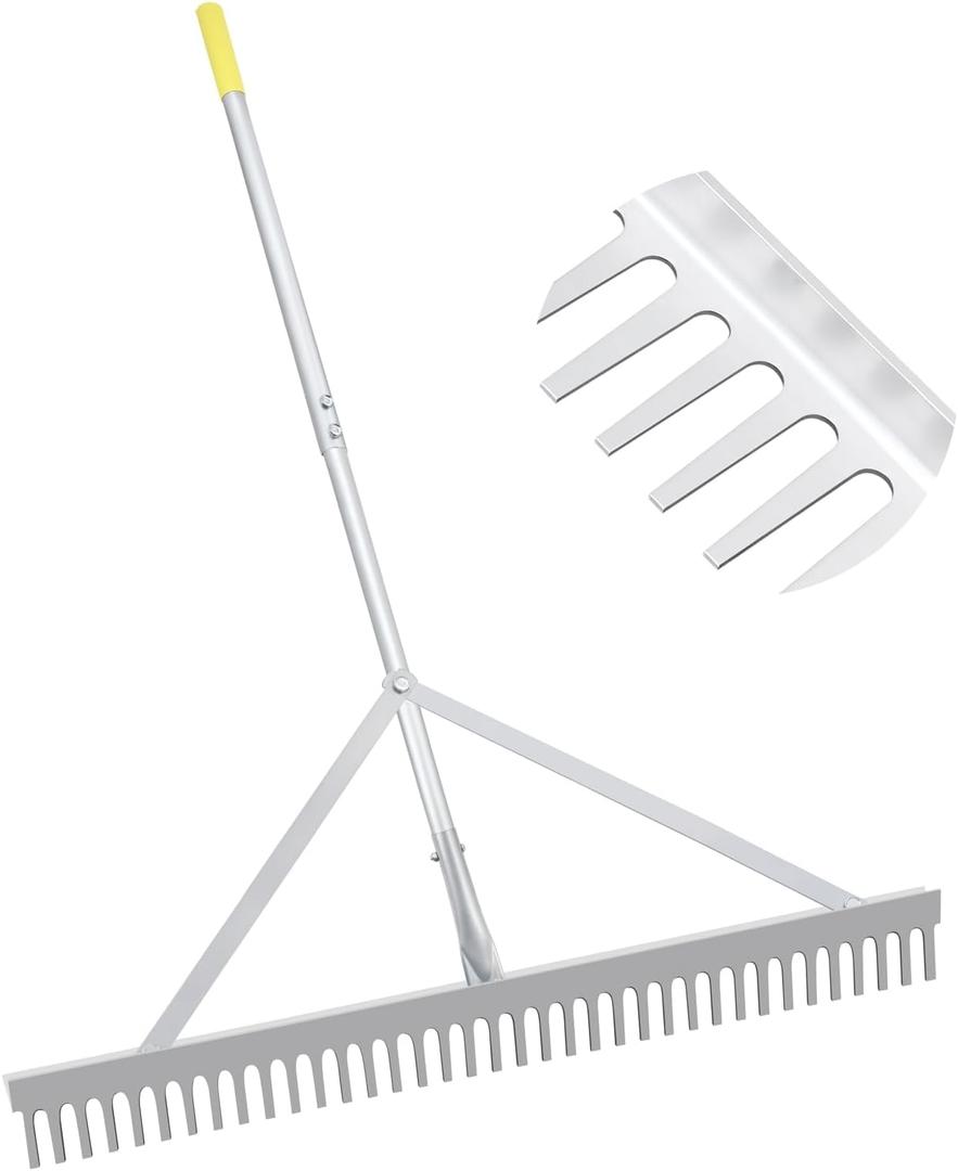 Landscape Rake 36'', Aluminum Rakes with Lightweight 69'' Handle, Landscaping Rake Tool for Lawn Care, Beach