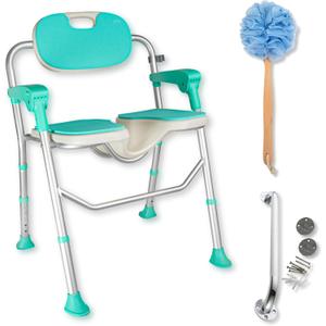 Shower Chair with Arms and Backrest  350lbs Heavy-Duty Shower Chair for Elderly and Disabled  Lightweight Foldable Shower Chair  Height Adjustable U-Shaped Bath Seat, FSA/HSA Eligible