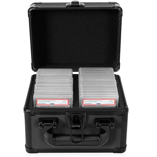 OUUTMEE Graded Card Case - Aluminum Alloy Graded Card Storage Box Compatible with 50 Card Slabs - the Sports Trading Card Case Fits PSA, CSG, BGS and Top Loaders