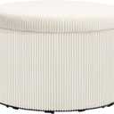 HOMCOM Storage Ottoman with Lid, 24 Inches Round Pouf Ottoman with Storage, Upholstered Corduroy Foot Rest Stool for Living Room, Bedroom, Beige