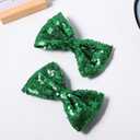 2 x 4" Glitter Sparkly Christmas Green Sequin Hair Bows Clips for Toddler Girls St Patrick's Day Easter Mardi Gras Birthday Wedding Holiday Party Dress Outfit Decor Accessory Gift