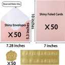 Homtable 50 Pack Shiny Envelopes with Shiny Cards and Gold Stickers for Invitations and Greeting Cards (Shiny Pink, 5x7)