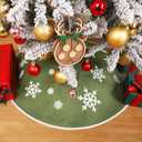 MACTING Christmas Small Tree Skirt, 30 Inch Green Burlap Tree Mat with White Snowflake Printed for 5FT Xmas Tree Farmhouse Holiday Party Indoor Home Decorations