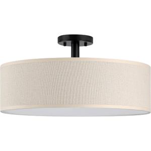 4 Light 18" Off White Fabric Black Farmhouse Semi Flush Mount Light