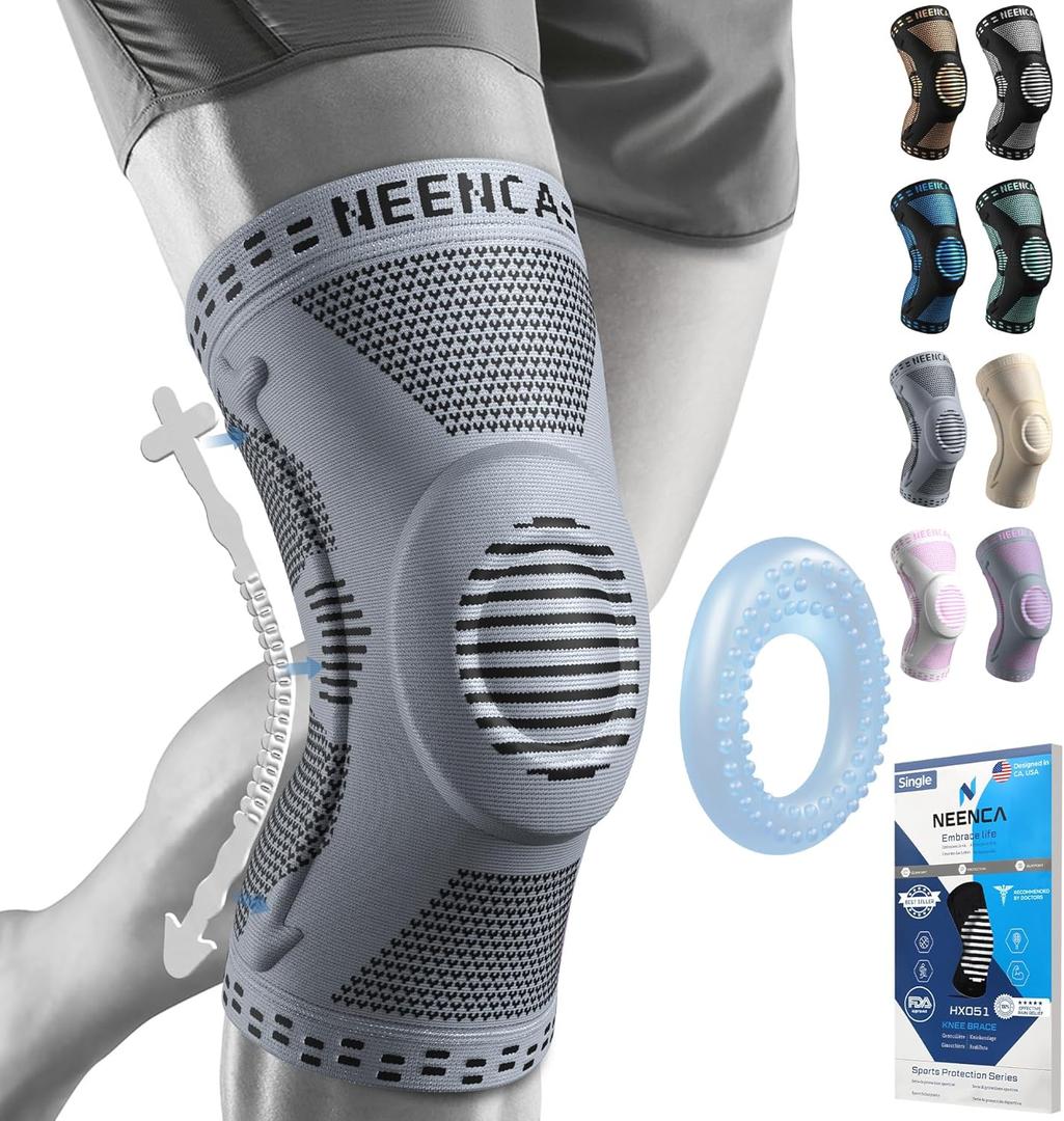 NEENCA Professional Knee Brace for Pain Relief, Medical Knee Support with Patella Pad & Side Stabilizers, Compression Knee Sleeve for Meniscus Tear, ACL, Joint Pain, Runner, Workout (Gray, Medium) (Gray)