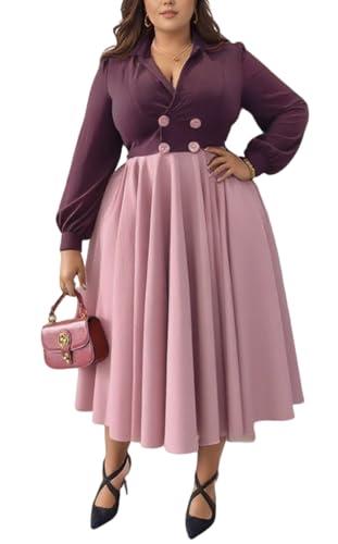 Women Long Sleeve Dress Casual A Line Maxi Dresses Plus Size Women Wedding Guest Dress Purple Pink, L