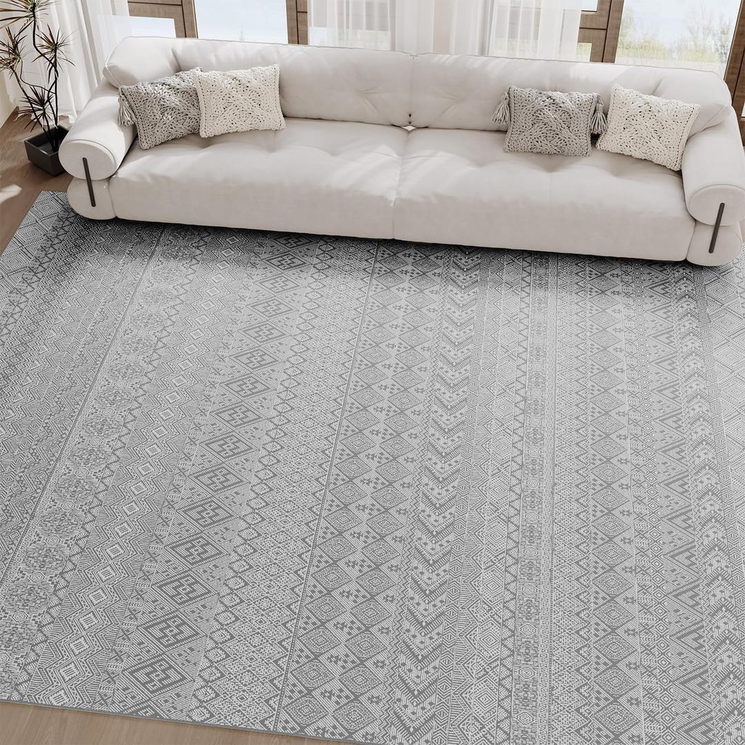 Area Rug for Living Room Neutral Rug 9x12 Machine Washable Rugs Thin Soft Carpet for Bedroom Dining Room Modern Moroccan Farmhouse Nursery Office Home House Large Grey