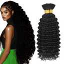 Boho Human Braiding Hair Deep Wave Bulk Human Hair Bundles for Braiding 34 34 34 Inch Deep Curly Braiding Hair Extensions (#1B Black Braiding)