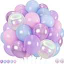 Pink Purple Blue Balloons, 62 Pcs 12 Inch Metallic Pastel Balloons, Pearl Pink Blue Purple Iridescent 4D Foil Balloon for Girls Women Mermaid Music Idol Princess Birthday Baby Shower Party Decorations