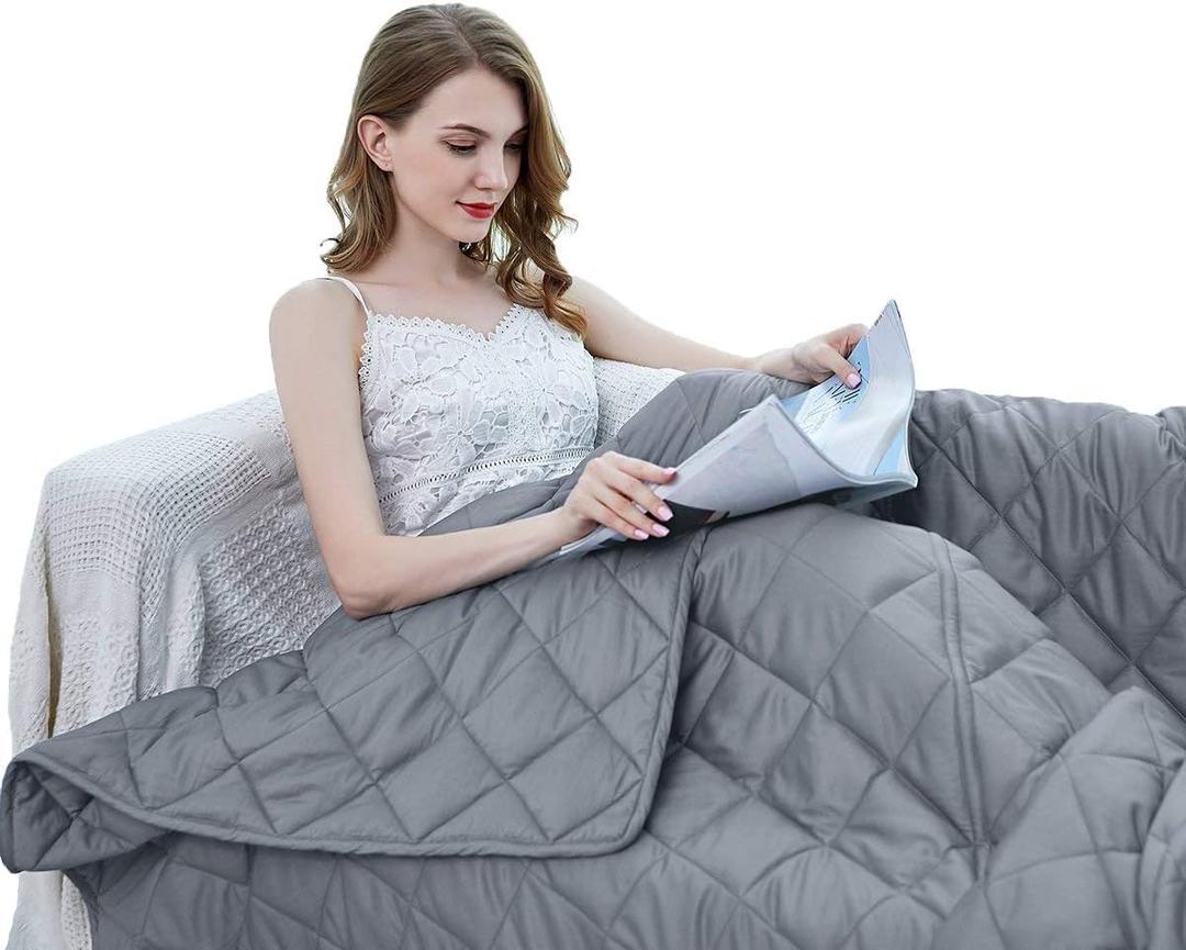 ZZZhen Weighted Blanket - High Breathability - 48'' x 72'' 15LB - Premium Heavy Blankets - Calm Sleeping for Adult and Kids, Durable Quilts Grey, 48" x 72'' - 15LB