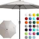 JEAREY 9FT Outdoor Patio Umbrella Outdoor Table Umbrella with Push Button Tilt and Crank, Market Umbrella 8 Sturdy Ribs UV Protection Waterproof for Garden, Deck, Backyard, Pool (Fog Gray)