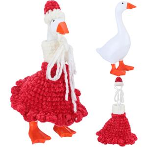 Threehoney Christmas 7 Inch Desk Goose Figurine with Bright Red Knitted Clothing Mini Porch Goose Statue Magnetic Keyholder for Christmas Decoration Gifts Xmas Holiday Home Yard Garden Decor