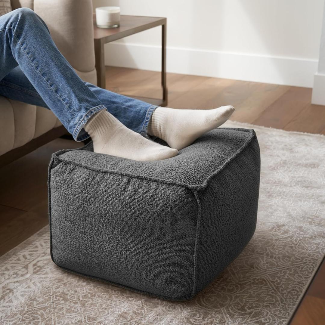 ZICOTO Beautiful Boucle Pouf Ottoman and Foot Rest - Elevate Your Living Room Decor with Lightweight Comfort and Charm - A Round Modern Foam Filled Foot Stool Perfect to Rest Your Feet