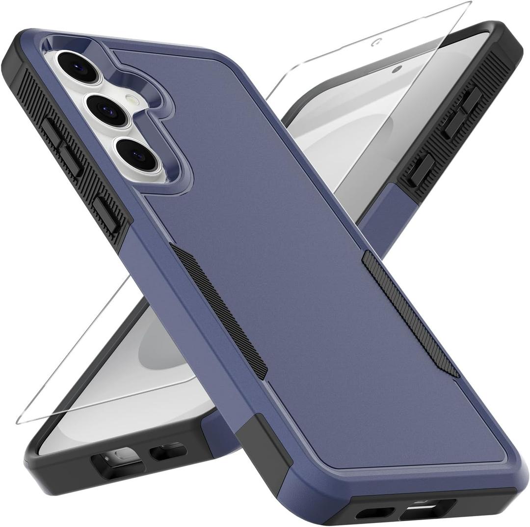 yuanming for Samsung Galaxy S25 FE Case, Dual Layer Protective Heavy DutyNon-Slip [Military Grade 16ft.Drop Tested] with HD Screen Protector, Shockproof Rugged Phone Case (Blue)