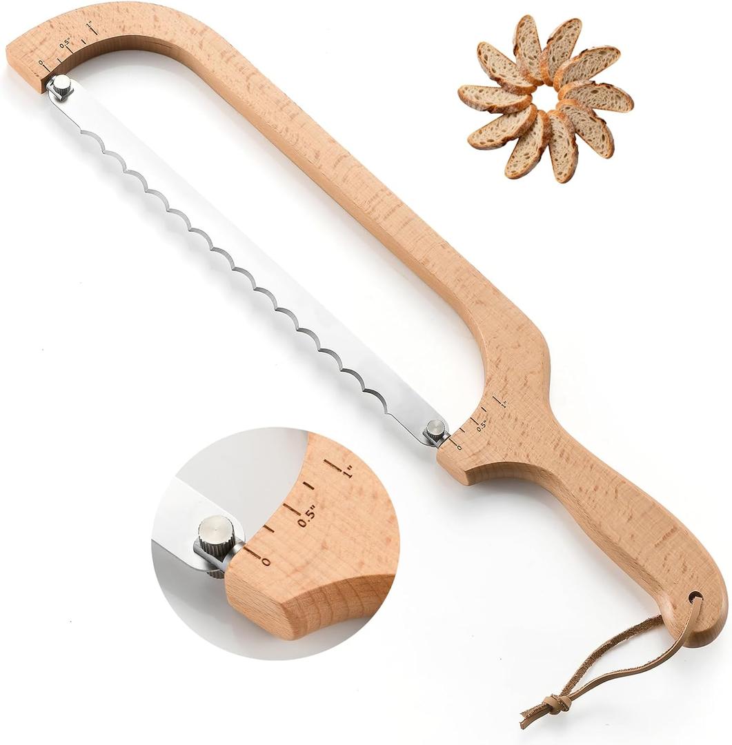 2 x 360 Rotatable Blade Wooden Bread Knife, Left-Hand Friendly, Bread Slicer, Bread Bow Saw