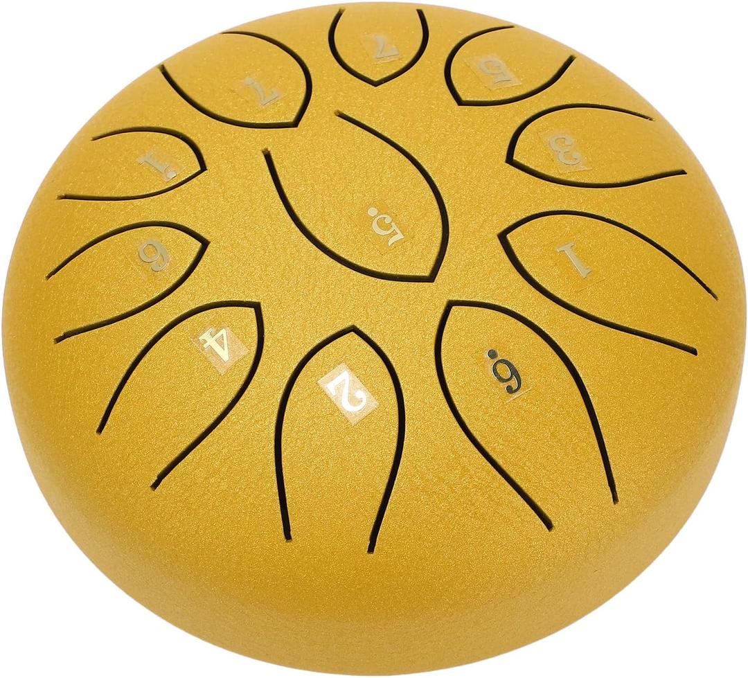 Steel Tongue Drum 6 Inches 11 Notes Steel Tongue Drum Metal Hand Drums Musical Percussion Instrument Hand Pan Drums with Mallets Rain Drum for Outside (Yellow)