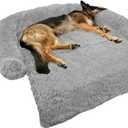 GGIB Calming Dog Bed Fluffy Plush Dog Mat for Furniture Protector with Removable Washable Cover for Large Medium Small Dogs and Cats (Large, Grey)