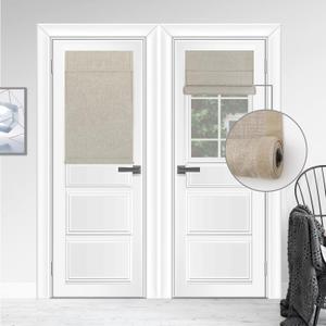 WDFour 100% Blackout French Door Curtains for Windows UV Protection, Noiseless Adjustable Roller Shade, No Drill Required, Fits Office Home Ward (24" Wx38 L Hemp Gray,Pack of 1)
