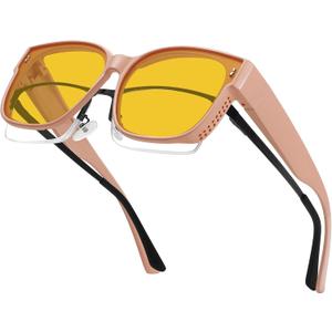 MEETSUN Night Driving Glasses for Women Trendy Square Large Frame Fit Over Glasses Night Vision Sunglasses (Brown)