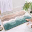 Microfiber Bathroom Rugs, Absorbent Soft Shaggy Carpet Floor Mats for Shower Tub Sink Toilet, Non-Slip Plush Carpet Floor Mats for Living Room Bedroom Kitchen ，Green，32 X 20 Inches