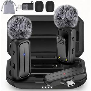 2-Pack Wireless Mini Lavalier Lapel Microphone for iPhone,Android Phone w/ Charging Case - 65ft Cordless Clip on Dual Mics with Noise Reduction 6H Working Time for Video Recording Vlogging,YouTube