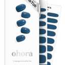 ohora Semi Cured Gel Nail Strips (N Cream Indigo) - Blue, Solid, Works with Any UV/LED Lamps, Salon-Quality, Long Lasting, Easy to Apply & Remove - Includes 2 Prep Pads, Nail File & Wooden Stick