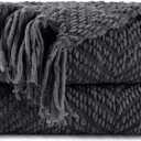 BATTILO HOME Dark Grey Throw Blanket for Couch, Knit Charcoal Throw Blanket Versatile for Chair, 50 x 60 Inch - Super Soft Warm Grey Blanket with Tassels for Bed, Sofa and Living Room