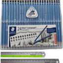 Wooden Pencil By Staedtler Mars Lumograph - Pack of 24 Degrees in Practical Plastic Storage Box With 6" and 8" Aluminum Ruler