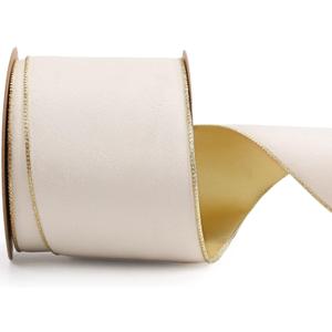 LaRibbons Ivory Gold Reversible Velvet Lurex Wired Ribbon, 4 Inch x 10 Yards Cream Ribbon for Gift Wrapping, Christmas Tree Decoration, Crafts Wreaths Supplies
