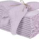 TURSTIN 12 Pieces Cotton Linen Cloth Napkin Handmade Cloth Napkin with Fringe 17 x 17 Inch Soft Dinner Wedding Napkins Square Rustic Fringe Table Napkins for Dinners, Parties, Lavender Purple