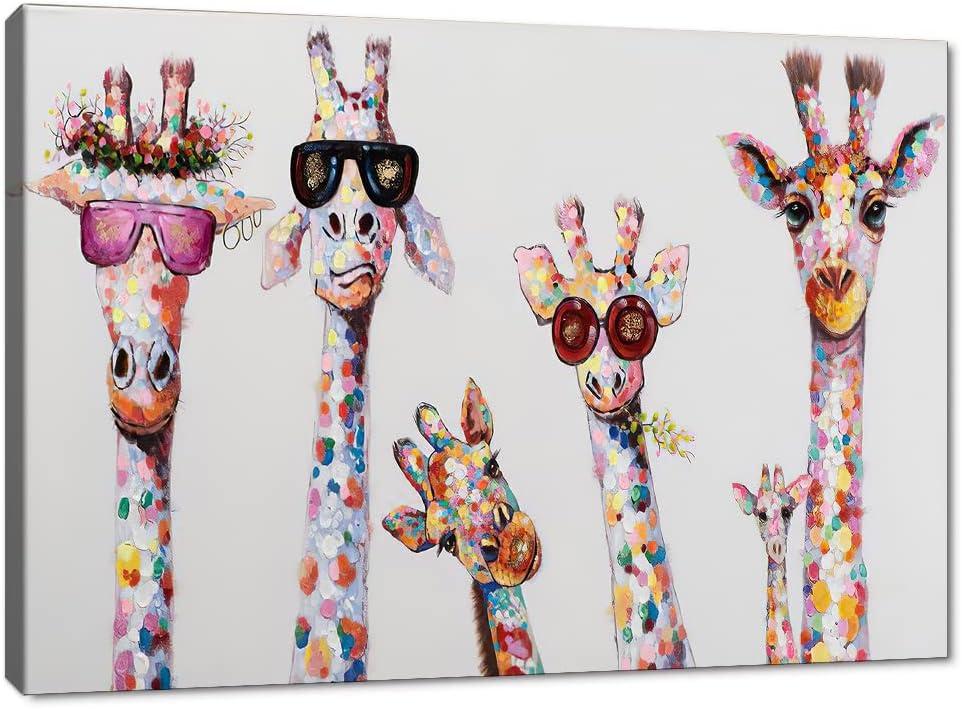 5 Giraffes Bansky Graffiti Art Painting Canvas Print Picture for Bathroom Framed Canvas Wall Decor Modern Home Artwork Canvas Wall Art for Living Room Giclee Art Ready to Hang-24 WX18 H (Colorful)