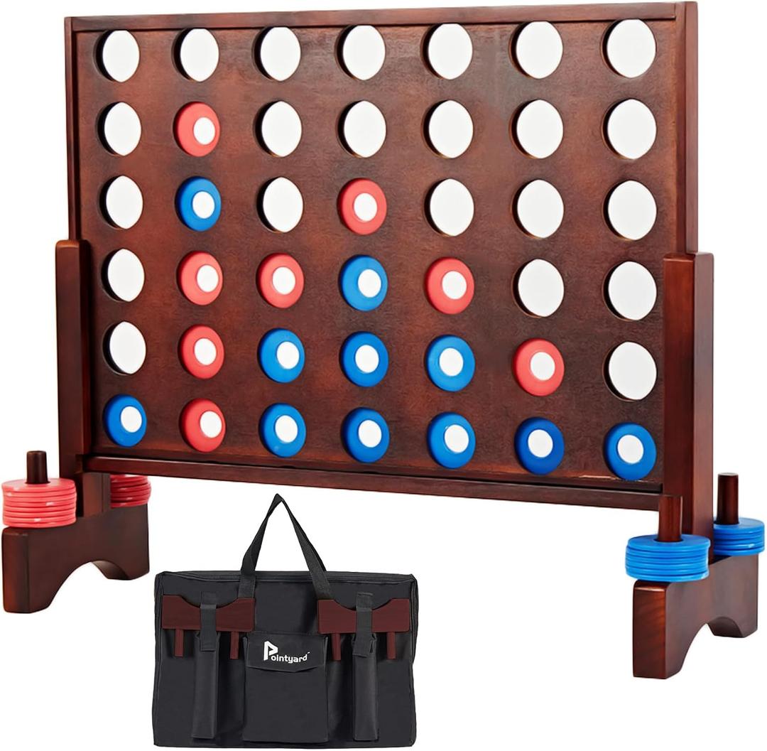 Giant Wooden 4 in a Row Vintage 2.8Ft Outdoor Yard Game for Adults Famliy, with 42 Pcs Chips & Durable Carrying Bag, Halloween Christmas Party Game Gifts for Lovers