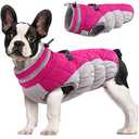 FUAMEY Dog Coat, Medium, Pink, Faux Fur - Waterproof, Windproof, Reflective Cold Weather Coat with Built-in Harness, Fits Dogs 11 lbs and Up M