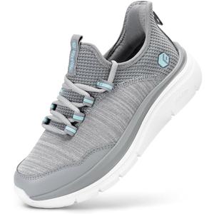 FitVille Wide Walking Shoes for Womens Slip On Sneakers Hands Free Running Shoes Slip On Tennis Shoes Women Comfy Workout Gym for Plantar Fasciitis Ash Gray 7 Wide