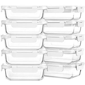 M MCIRCO 10-Pack 22 Oz Glass Meal Prep Containers with Lids - Microwave, Oven, Freezer & Dishwasher Safe - White