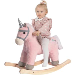 Plush Rocking Horse for Toddlers 18 M+, Stuffed Unicorn Rocker with Realistic Sounds, Soft Ride-On Pony, Birthday Gift for Kids (Pink Unicorn), Large