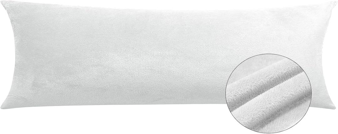 TELUS Velvet Body Pillow Cover with Zipper, Super Soft and Cozy Luxury Fuzzy Flannel Pillow Cases Cover 20x54 Inches, Luxury Long Body Pillow Pillowcase, White