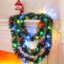 Kingdder 16.4 ft Christmas Tinsel Garland Lighted Metallic Twist Tree Decoration Prelit Battery Operated 50 LED Hanging Garland for Xmas New Year Home Outdoor Decor(Multicolor, Green)