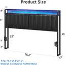 King Size Upholstered Headboard with LED Lights & Charging Station, PU Upholstery, King Headboard Only, Height Adjustable, Attach Frame, Sturdy and Stable, Easy Assembly