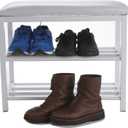 Mind Reader Shoe Bench, Shoe Organizer, Shoe Rack, Padded Bench, Storage, Entryway, Metal, 23.5" L x 11.8" W x 19.88" H, White