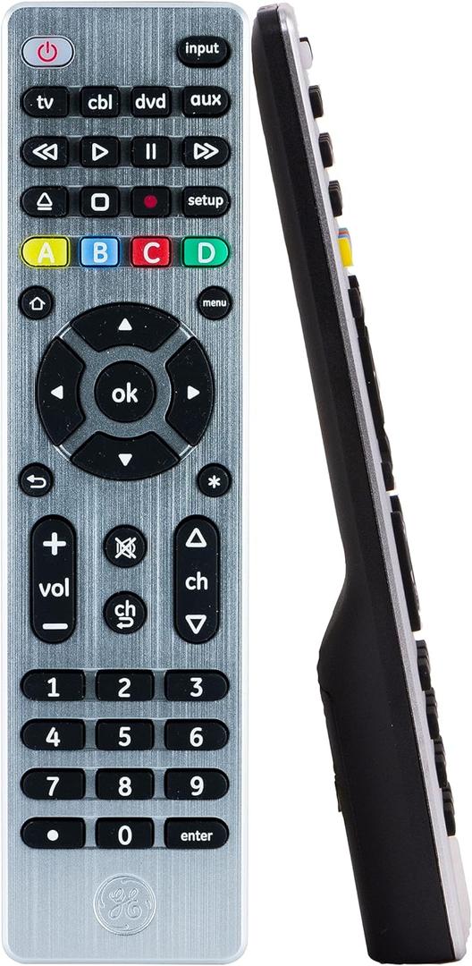 GE 4-Device Universal Remote Control, Designer Series, Brushed Nickel/Silver, 33709