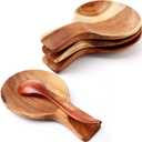 Honeydak 4 Pcs Acacia Wood Spoon Rest for Stovetop Handmade Smooth Wooden Kitchen Spoon Holder for Ladles Tong Cooking Accessories Housewarming Gifts (Round)