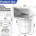 8 Inch Wall Vent Cover with Hood, Screen & Damper, Outdoor Wall Exhaust Vent Cover for Kitchen Range Hood & HVAC Duct, Galvanized Steel, White