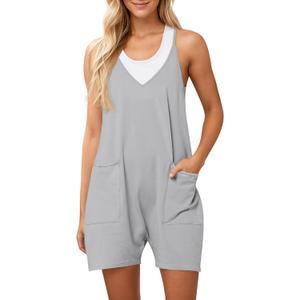 Tongmingyun Womens Summer Casual Sleeveless Rompers Loose Spaghetti Strap Shorts Jumpsuit with Pockets (Medium, Grey)