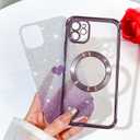 Bonoma Magnetic Glitter for iPhone 12 [ Compatible with MagSafe ], Luxury Love Heart Pattern Plating Bling Clear Case,Camera Protection Sparkly Slim Soft Back Cover for Women Girls,Purple